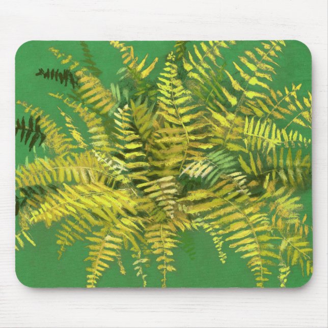 Tapis De Souris Ferne, frondes, fleuris, vert jaune doré vert (Devant)