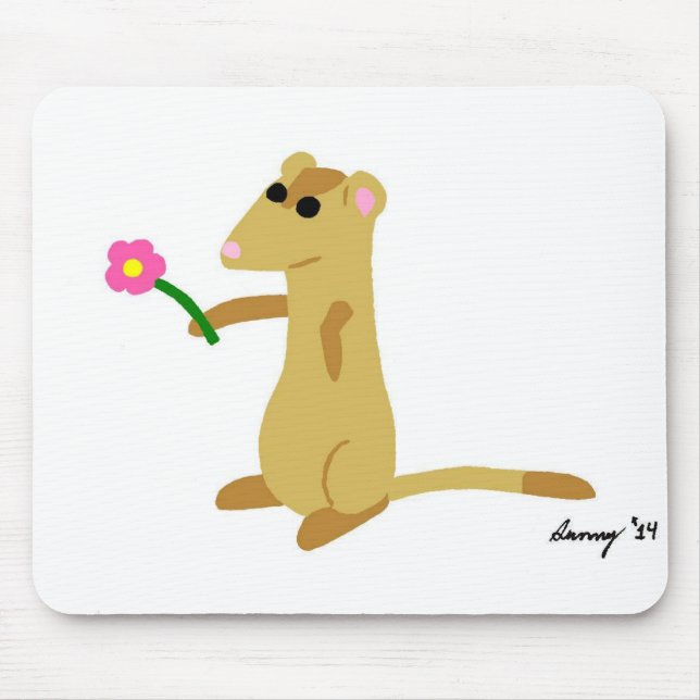 Tapis De Souris Ferret Tenant Une Fleur Mousepad (Devant)