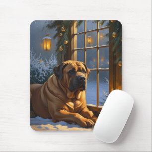 Tapis De Souris Festif Bullmastiff avec les lumières de Noël