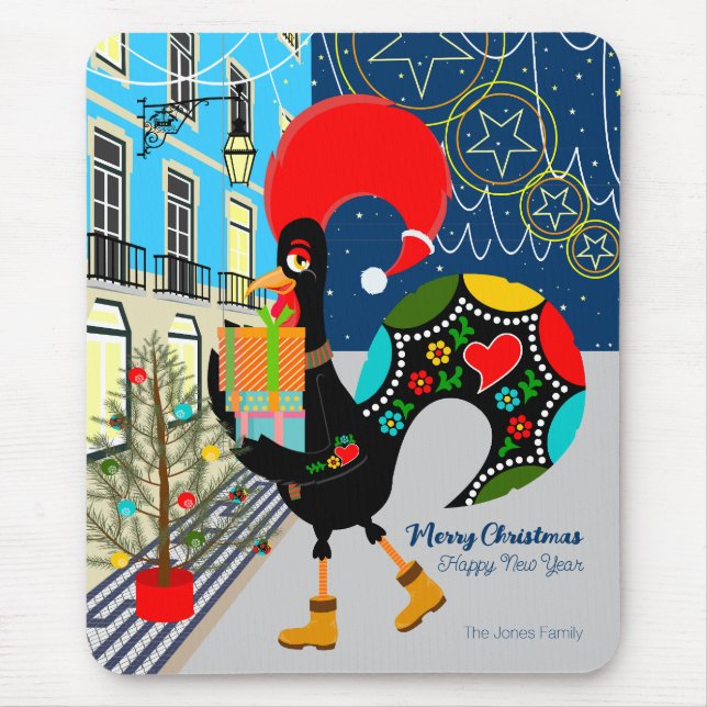Tapis De Souris Festivals de Noël avec le coq portugais (Devant)