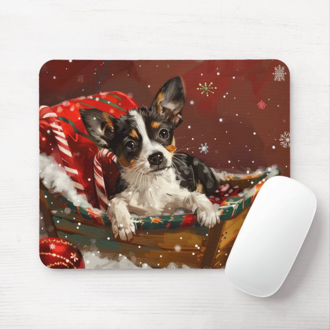 Tapis De Souris Festive de Noël de chien de Rat Terrier (Avec souris)