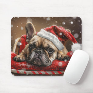 Tapis De Souris Festive de Noël de Chien de taureaux français