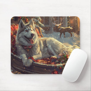 Tapis De Souris Festive de Noël de chien laphund finlandais