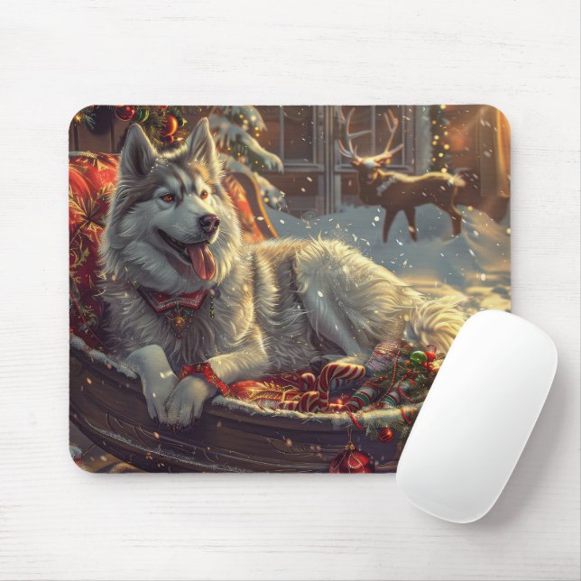 Tapis De Souris Festive de Noël de chien laphund finlandais (Avec souris)