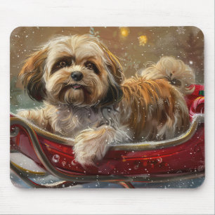 Tapis De Souris Festive de Noël de chien Lhasa Apso