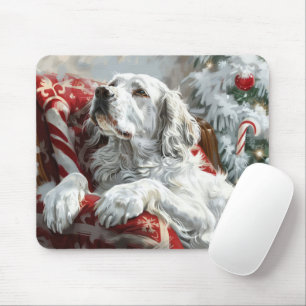 Tapis De Souris Festive de Noël de Chien Setter anglais