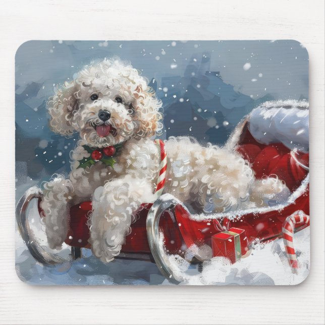 Tapis De Souris Festive de Noël du chien de caniche (Devant)