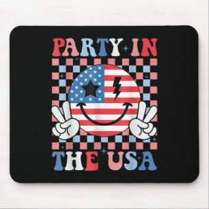 Tapis De Souris Fête Aux Etats-Unis Retro Smile Face American Flag