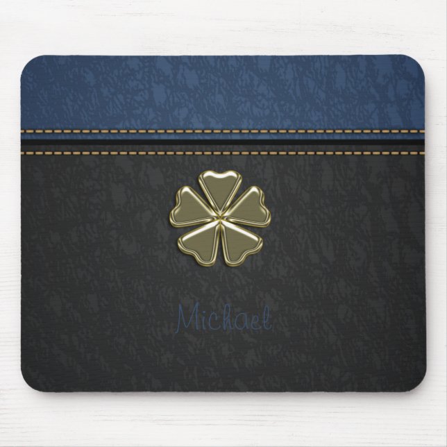 Tapis De Souris Fête de la Saint-Patrick Shamrock, Cuir Bleu (Devant)
