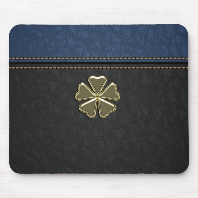 Tapis De Souris Fête de la Saint-Patrick Shamrock, Cuir Noir Bleu (Devant)