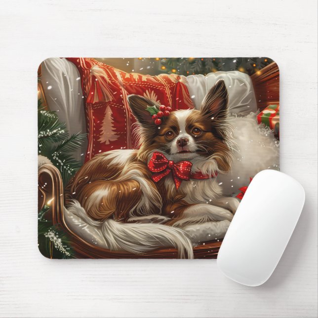 Tapis De Souris Fête de Noël de chien de Papillon (Avec souris)
