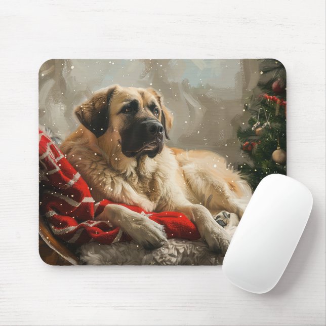 Tapis De Souris Fête de Noël des Chiens de Berger Anatoliens (Avec souris)