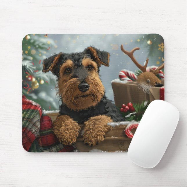 Tapis De Souris Fête de Noël du chien Airedale (Avec souris)