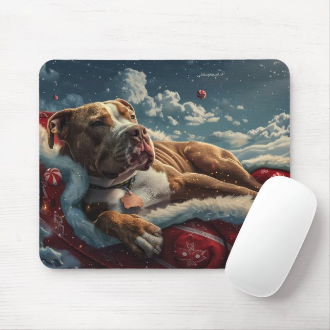 Tapis De Souris Fête de Noël du chien Pitbull (Avec souris)