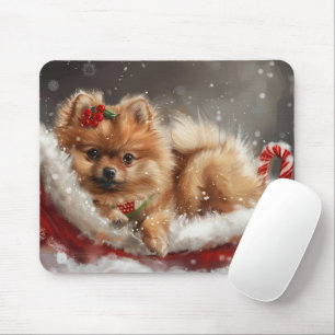 Tapis De Souris Fête de Noël du chien Poméranien