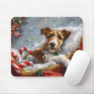 Tapis De Souris Fête de Noël du chien Terrier de la Fête du Fil de
