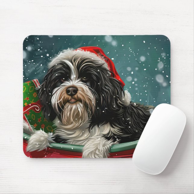 Tapis De Souris Fête de Noël du chien tibétain Terrier (Avec souris)