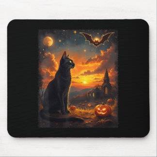 Tapis De Souris Fête de Scène de Lune Gothique Chat Noir Halloween