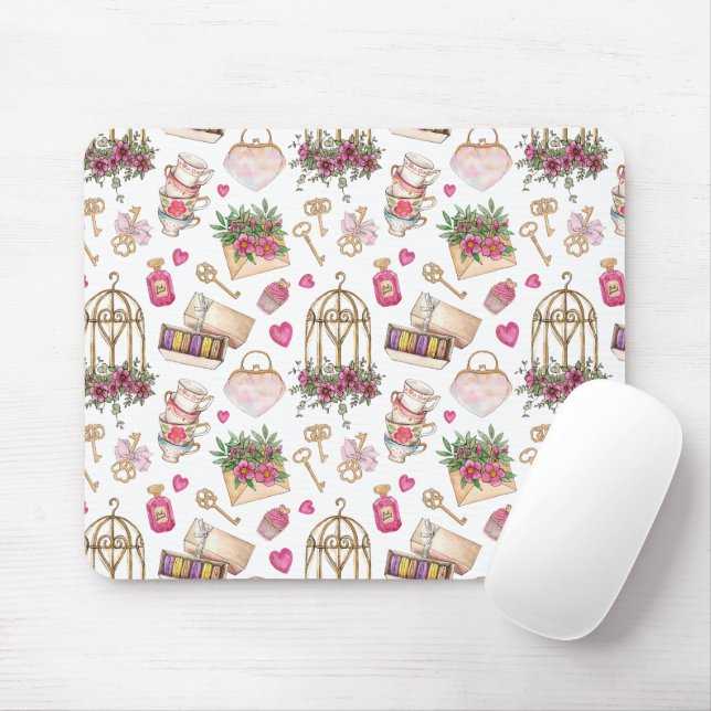 Tapis De Souris Fête de thé blanc et blanc moderne (Avec souris)