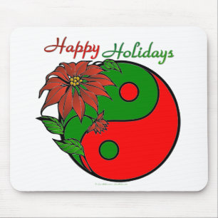 Tapis De Souris Fête Yin Yang Poinsettia Vert Rouge