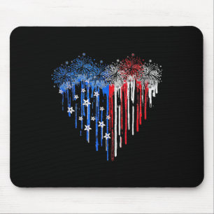 Tapis De Souris Feu d'artifice cœur dégoulinant drapeau américain