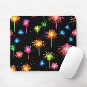 Tapis De Souris Feu d'artifice Neon Noir
