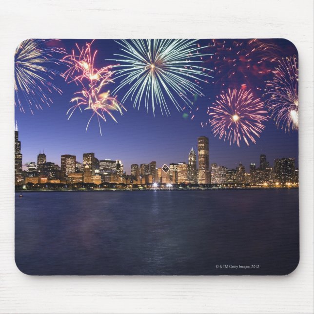 Tapis De Souris Feu d'artifice sur l'horizon de Chicago 2 (Devant)