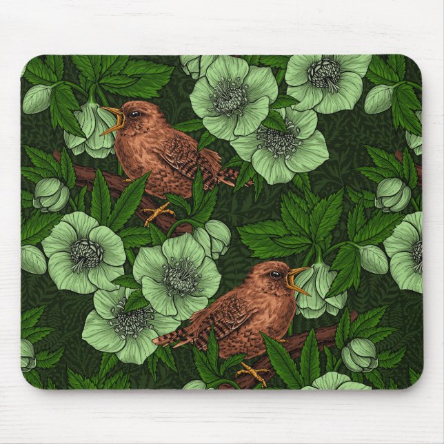 Tapis De Souris Feu et hellebore sur vert foncé (Devant)
