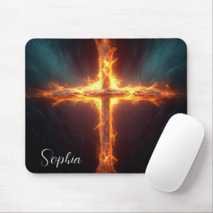 Tapis De Souris Feu Jésus Croix Art Jésus Croix Illustration