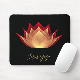 Tapis De Souris Feu Lotus Noir Rouge Jaune Fleur Modèle Yoga