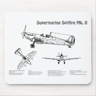 Tapis De Souris Feu Spitfire Supermarine - Plan d'avion BD