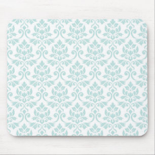 Tapis De Souris Feuille Damask Patte Light Turquoise sur blanc