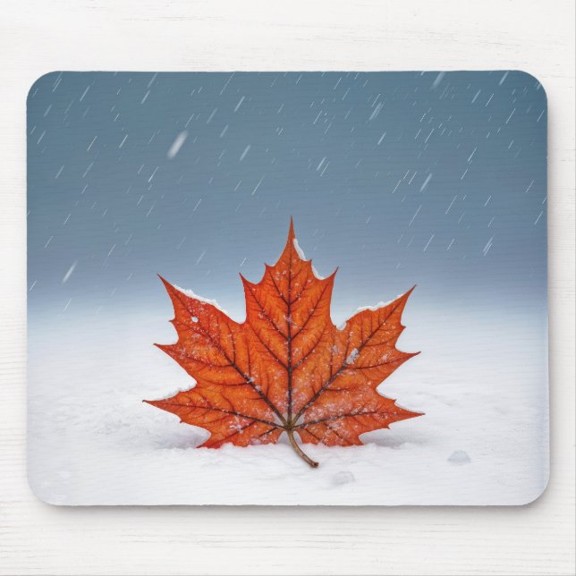 Tapis De Souris Feuille d'érable sur neige fraîche (Devant)