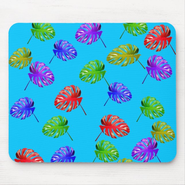 Tapis De Souris Feuille tropical Arrière - plan bleu Mousepad (Devant)