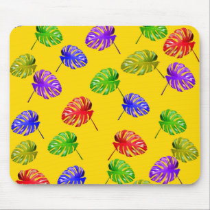 Tapis De Souris Feuille tropical Arrière - plan jaune Mousepad