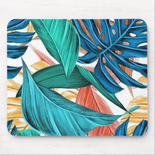Tapis De Souris Feuille tropical jaune et bleu