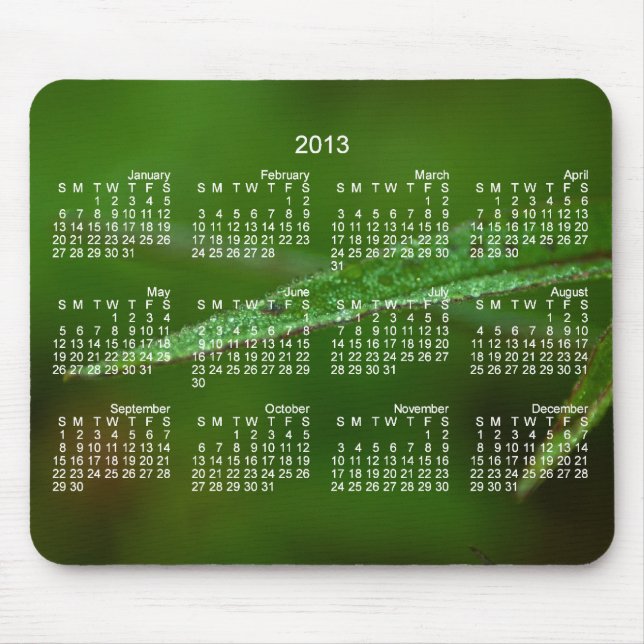 Tapis De Souris Feuille vert scintillant ; Calendrier 2013 (Devant)