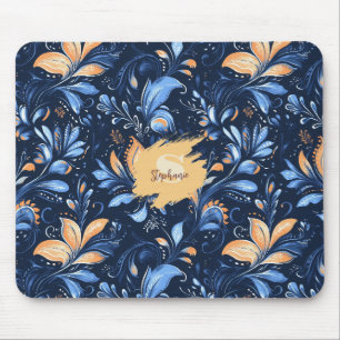 Tapis De Souris Feuilles Abstraits de marguerite bleu et or (3)