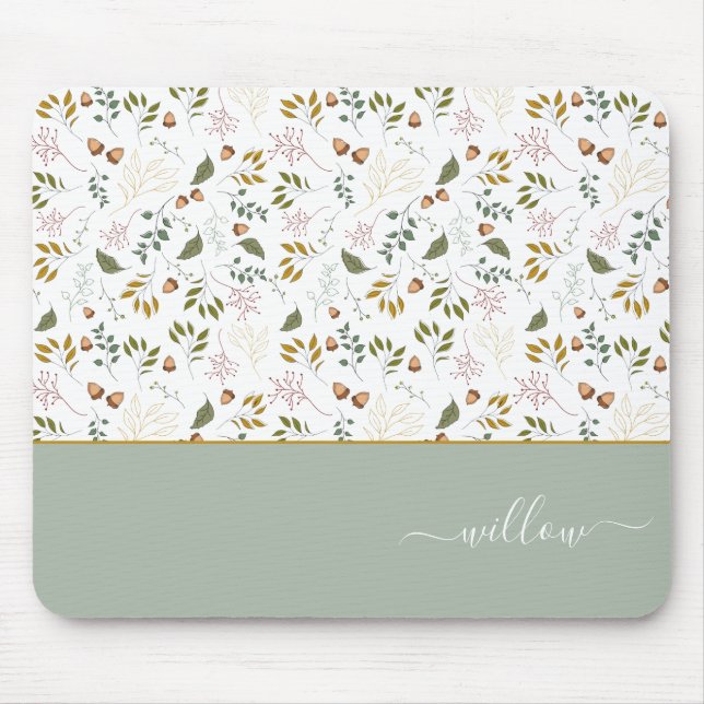 Tapis De Souris Feuilles Automne Monogramme Nom Moderne (Devant)