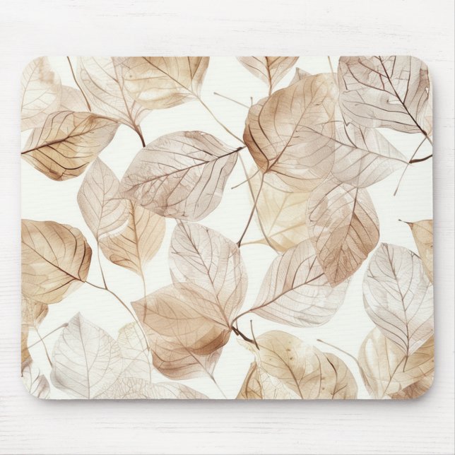 Tapis De Souris Feuilles blanches beige (Devant)