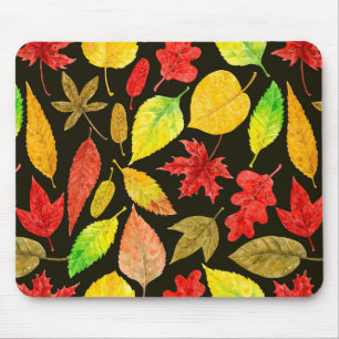 Tapis De Souris Feuilles d'automne aquarelle foncée
