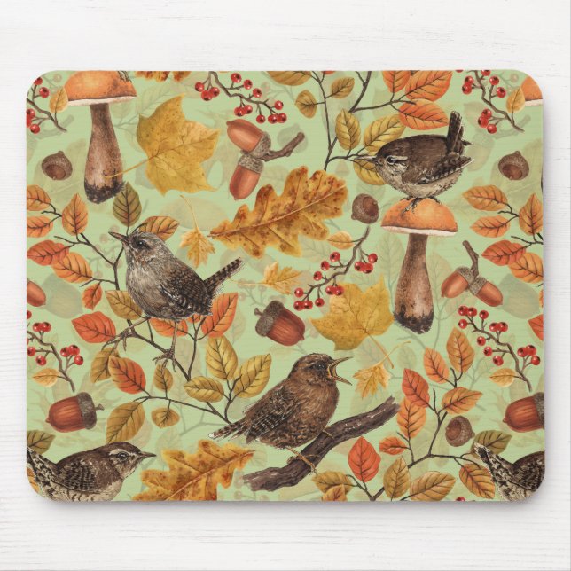 Tapis De Souris Feuilles d'automne, baies, champignons et fleurs (Devant)