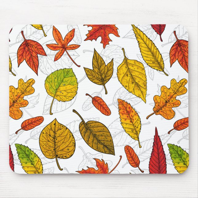 Tapis De Souris Feuilles d'automne en blanc (Devant)