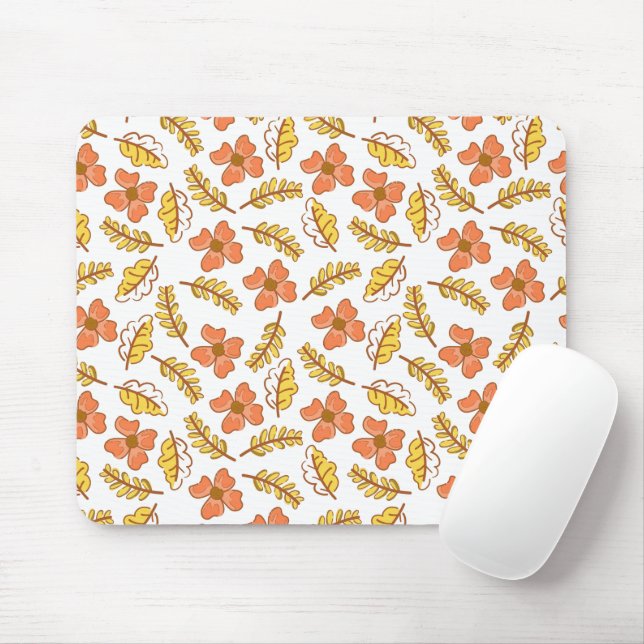 Tapis De Souris Feuilles d'automne en chute chaude avec fleurs (Avec souris)