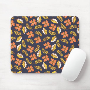 Tapis De Souris Feuilles d'automne en chute chaude avec fleurs