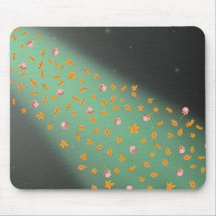 Tapis De Souris Feuilles d'automne roses au clair de lune abstrait