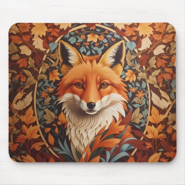 Tapis De Souris Feuilles d'automne saisonnière Renard rouge Visage (Devant)