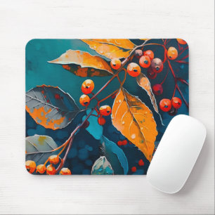 Tapis De Souris Feuilles de bois d'automne. Nature Berry floral au