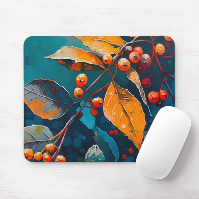Tapis De Souris Feuilles de bois d'automne. Nature Berry floral au (Avec souris)