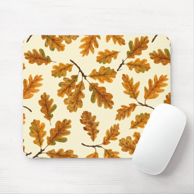 Tapis De Souris Feuilles de chêne automnal sur blanc (Avec souris)